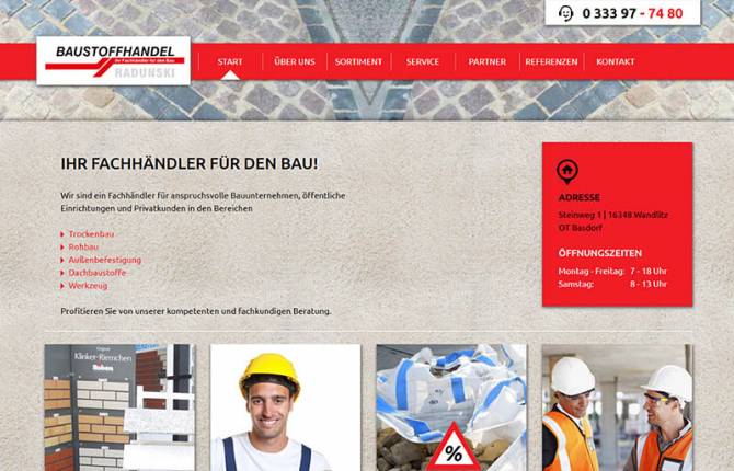 Radunski Baustoffe - Website