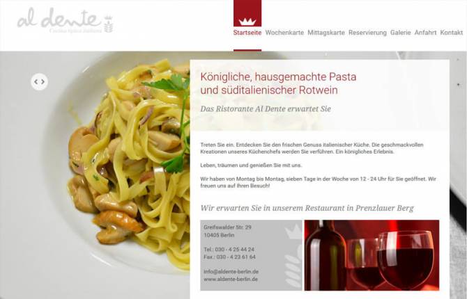 Restaurant aldente - Webdesign