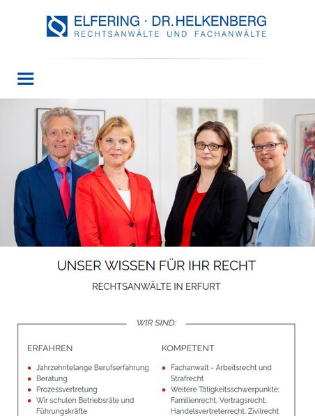 Webdesign Elfering Dr. Helkenberg Rechtsanwälte Erfurt, Ansicht Tablet