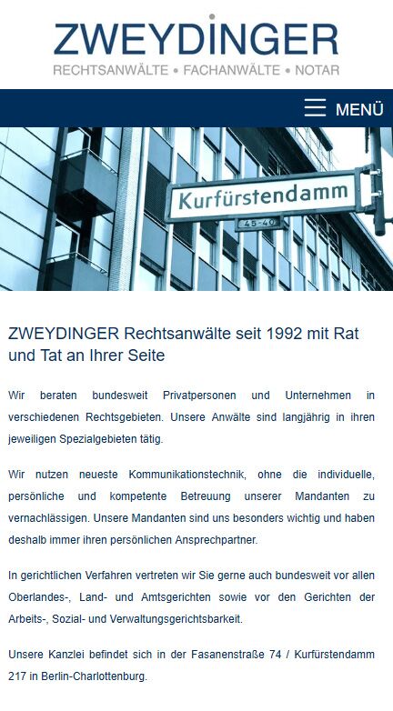 Webdesign Zweydinger Rechtsanwälte in Berlin, Responsive Design