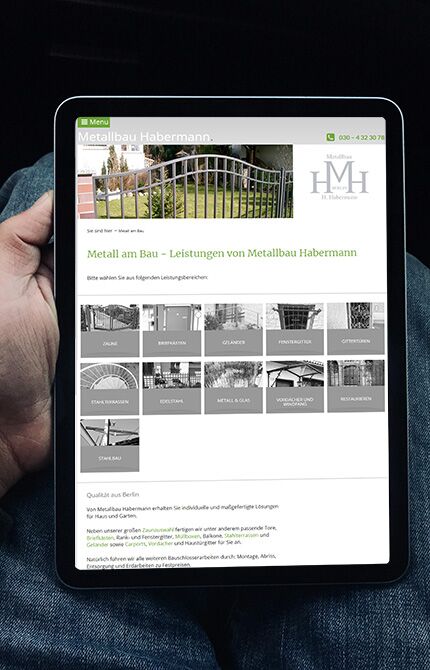 Schlosserei Habermann, Webdesign Referenz, Tablet Ansicht