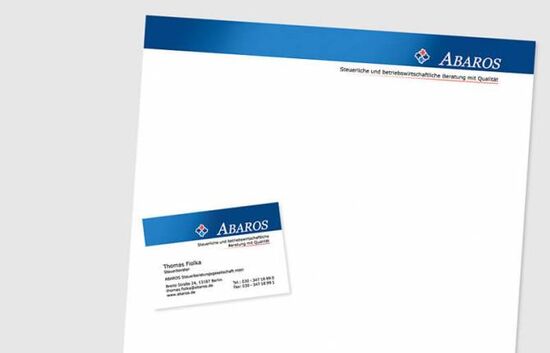 Visitenkarten und Briefbogen ABAROS Steuerberatungsgesellschaft