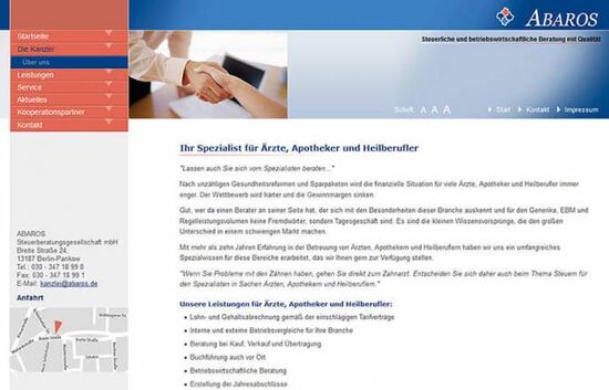 Webdesign ABAROS Steuerberatungsgesellschaft